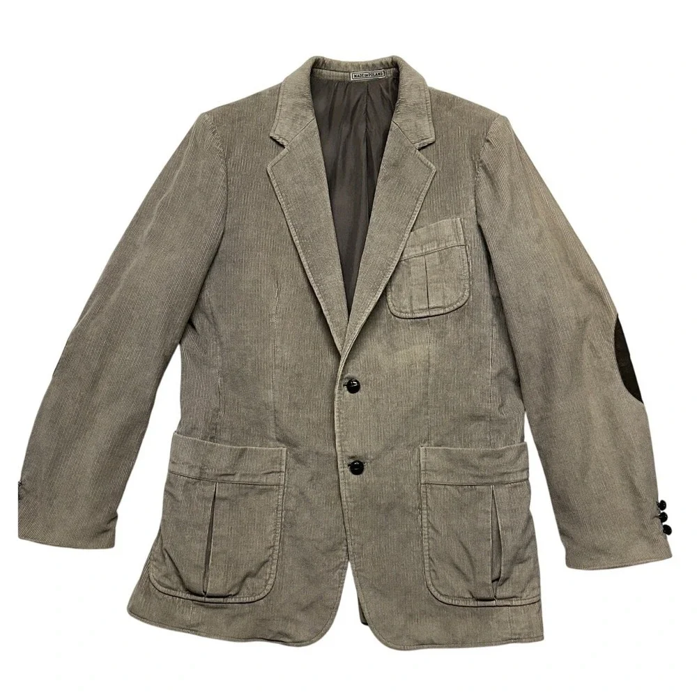 Vintage Brad Whitney Corduroy Blazer Mens 40L Tan Elbow Patches Retro Sport Coat